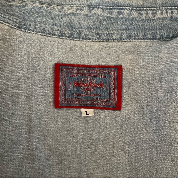 Vintage Hard Rock Cafe Cozumel Genuine Original Ladies Cap Sleeve Denim Top Lg - Picture 6 of 6